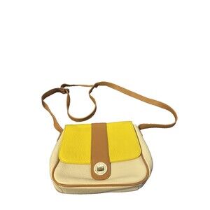 Handbag Beige Yellow Brown accent Isaac Mizrahi Pebble Leather Spring Summer